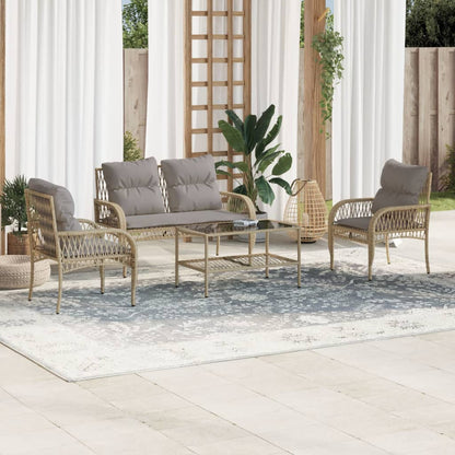 Set Divano da Giardino 4 pz con Cuscini Beige in Polyrattan | homemem39