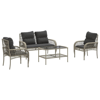 Set Divano da Giardino 4pz con Cuscini Grigio Chiaro Polyrattan | homemem39