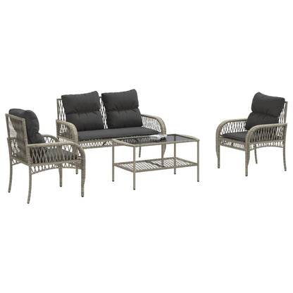 Set Divano da Giardino 4pz con Cuscini Grigio Chiaro Polyrattan | homemem39