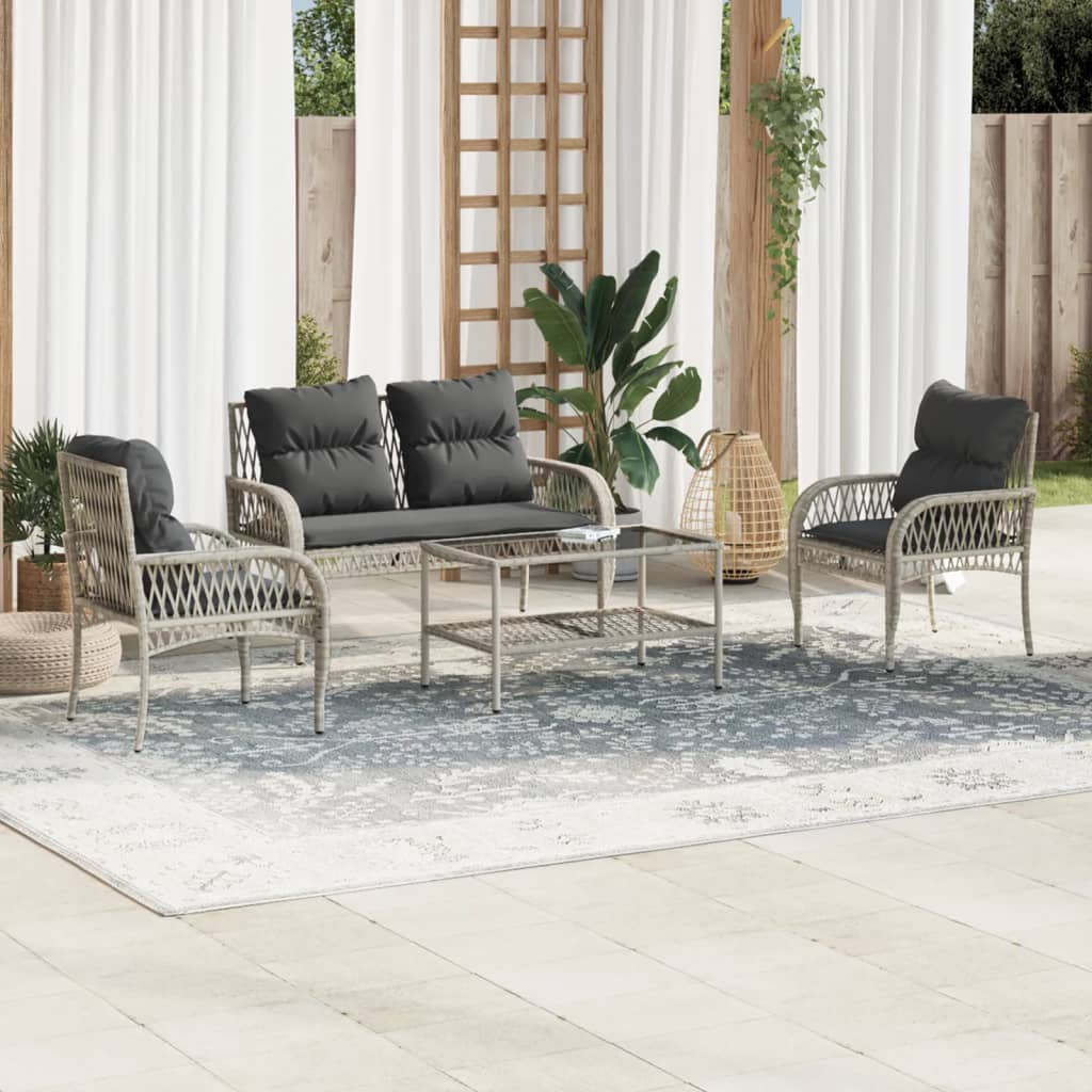 Set Divano da Giardino 4pz con Cuscini Grigio Chiaro Polyrattan | homemem39