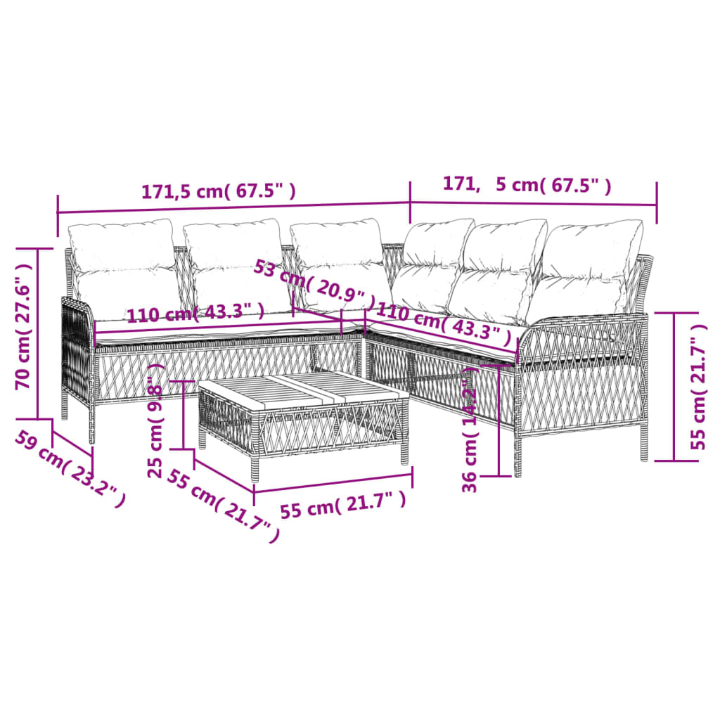 Set Divano da Giardino 2 pz con Cuscini Grigio in Polyrattan | homemem39