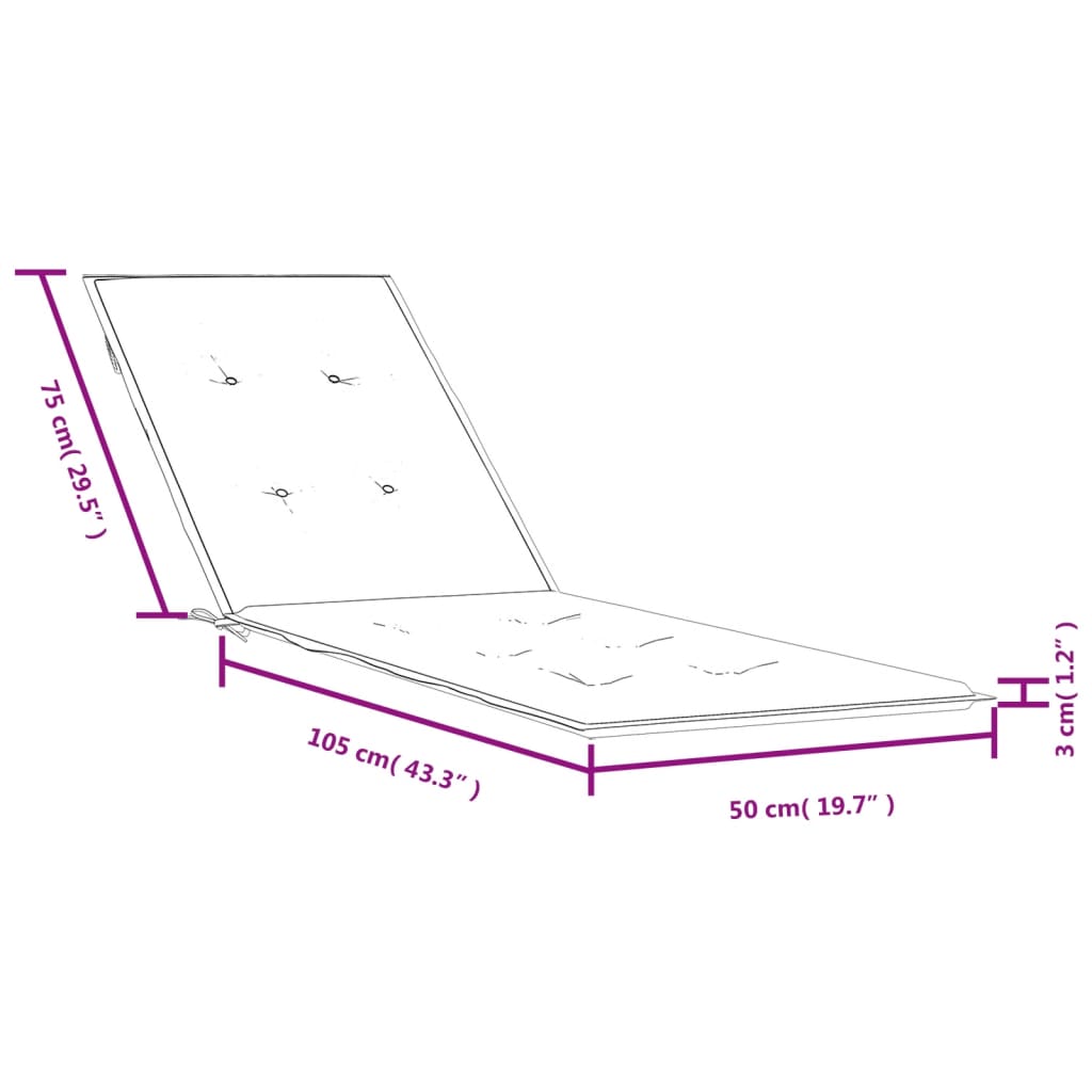 Cuscino per Sdraio Grigio Scuro Mélange (75+105)x50x3 Tessuto