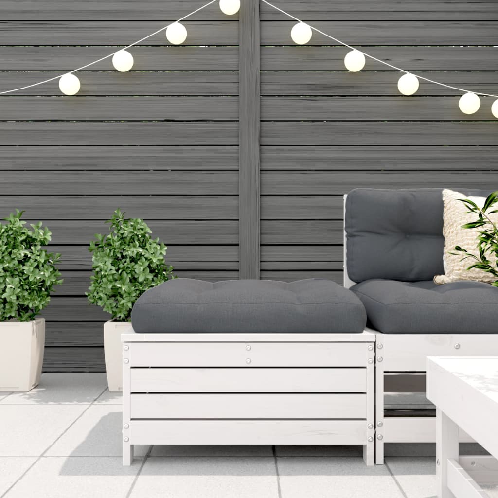 Poggiapiedi da Giardino con Cuscino Legno Massello Pino Bianco