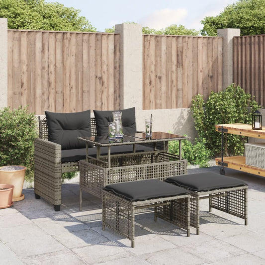 Set Divani da Giardino 4 pz con Cuscini Grigio Polyrattan Vetro | homemem39
