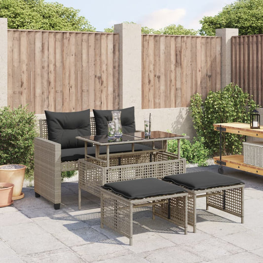 Divano da Giardino 4pz Cuscini Grigio Chiaro Polyrattan e Vetro | homemem39