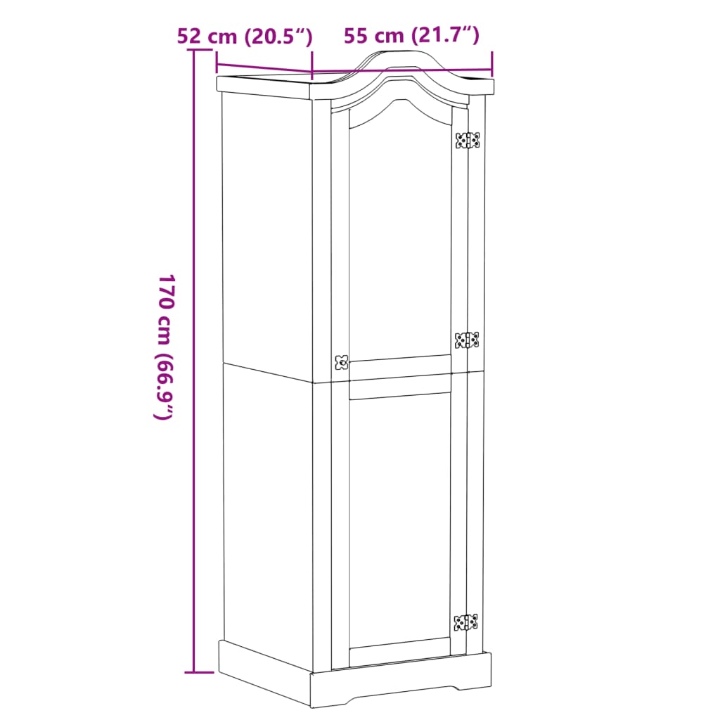 Corona wardrobe 55x52x170 cm in solid pine wood