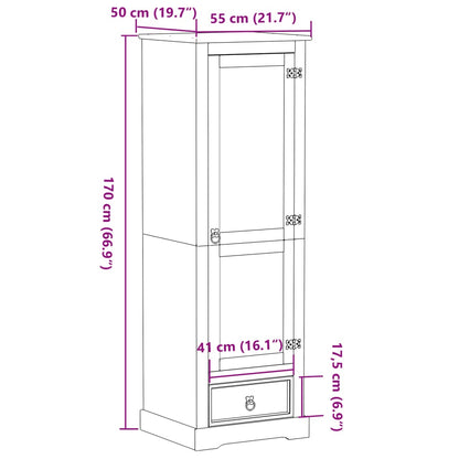 Armadio Corona 55x50x170 cm in Legno Massello di Pino