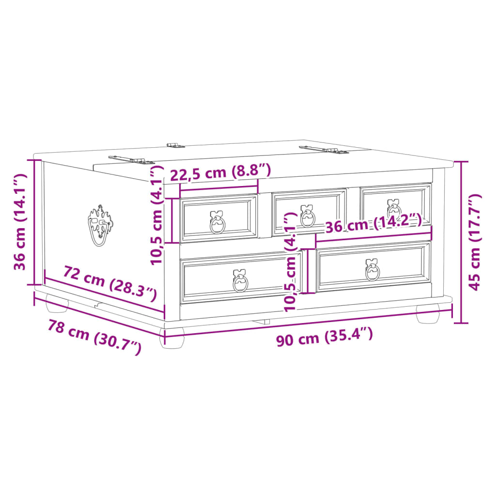 Scatola Portaoggetti Corona 90x78x45 cm Legno Massello di Pino