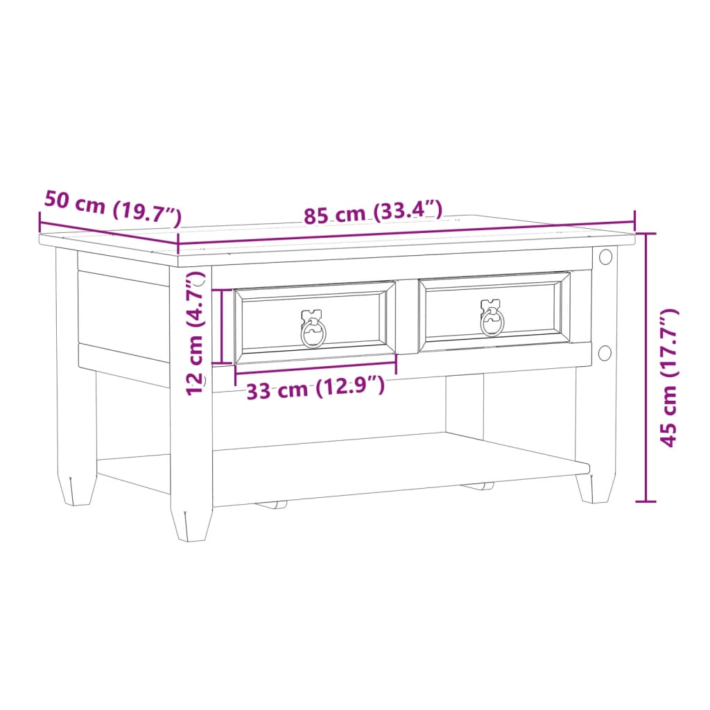 Tavolino con Cassetti Corona 85x50x45 cm Legno Massello di Pino | homemem39