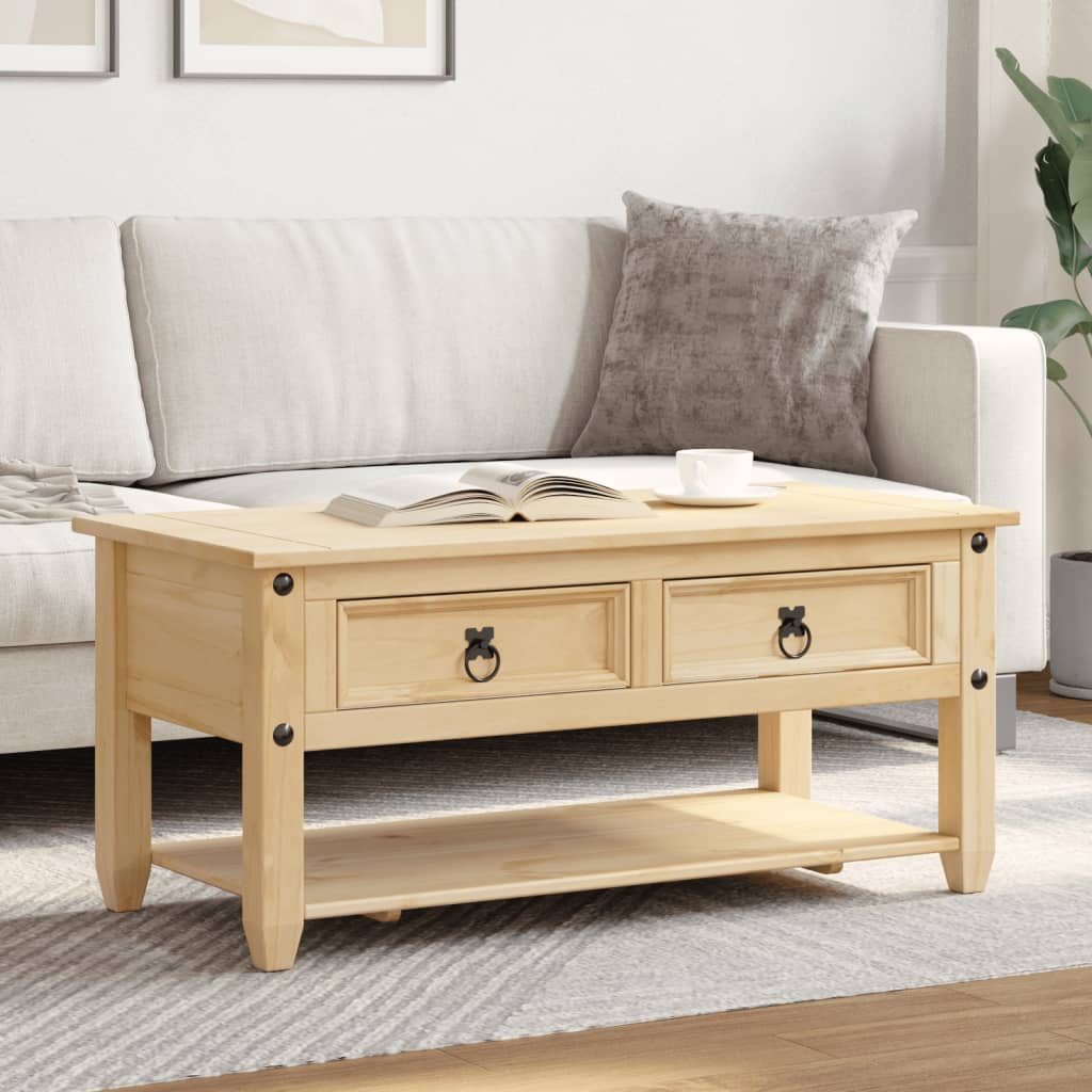 Tavolino con Cassetti Corona 100x48x45cm Legno Massello di Pino | homemem39