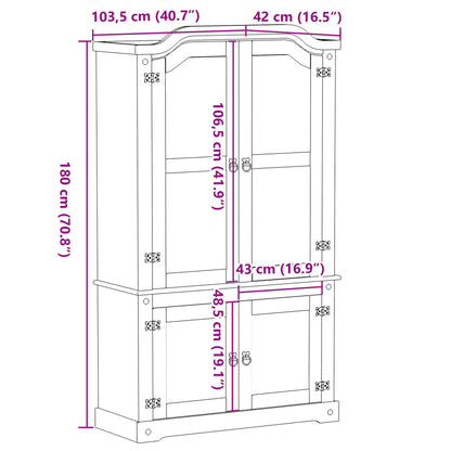 Corona display cabinet 103.5x42x180 cm in solid pine wood