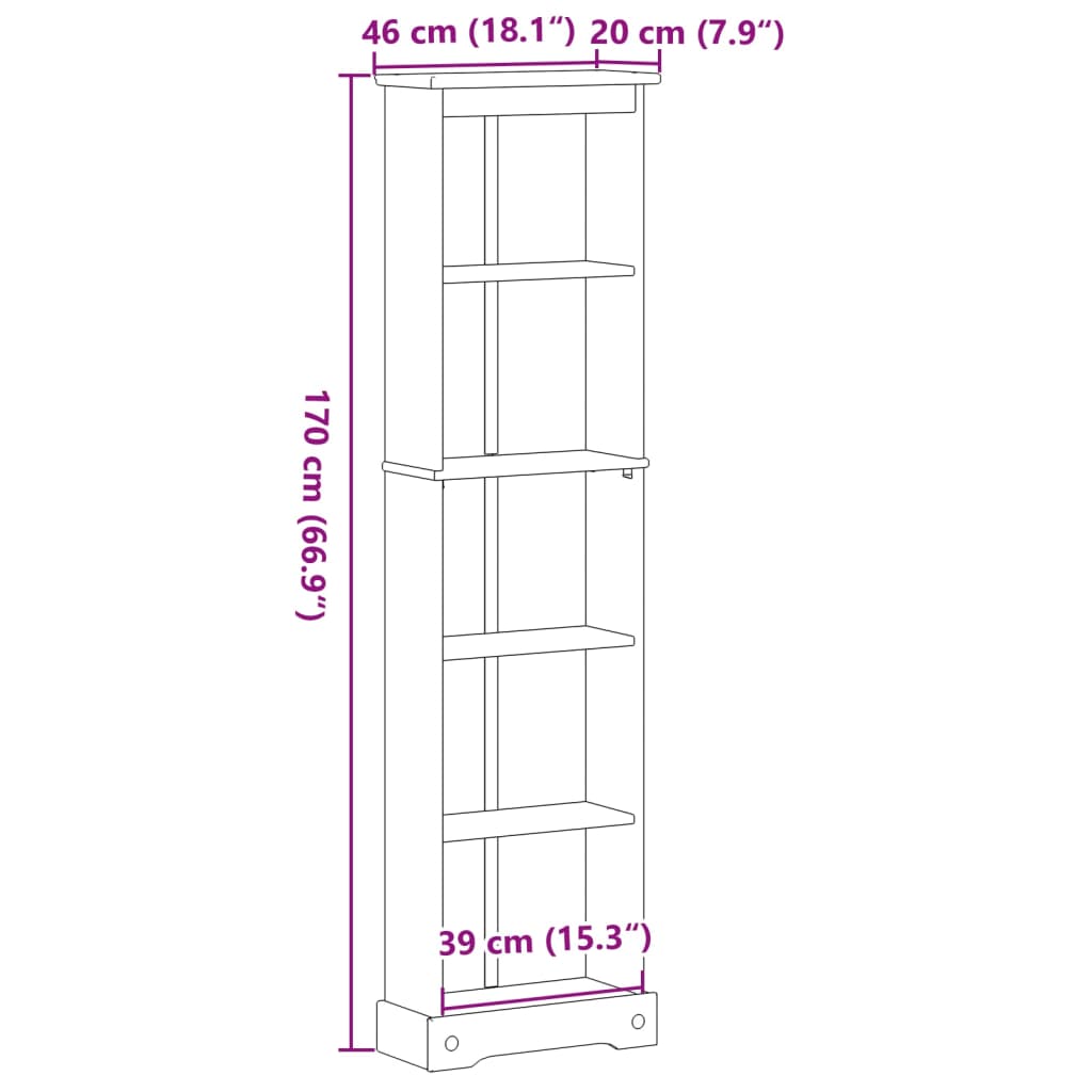 Libreria Corona 46x20x170 cm in Legno Massello di Pino | homemem39