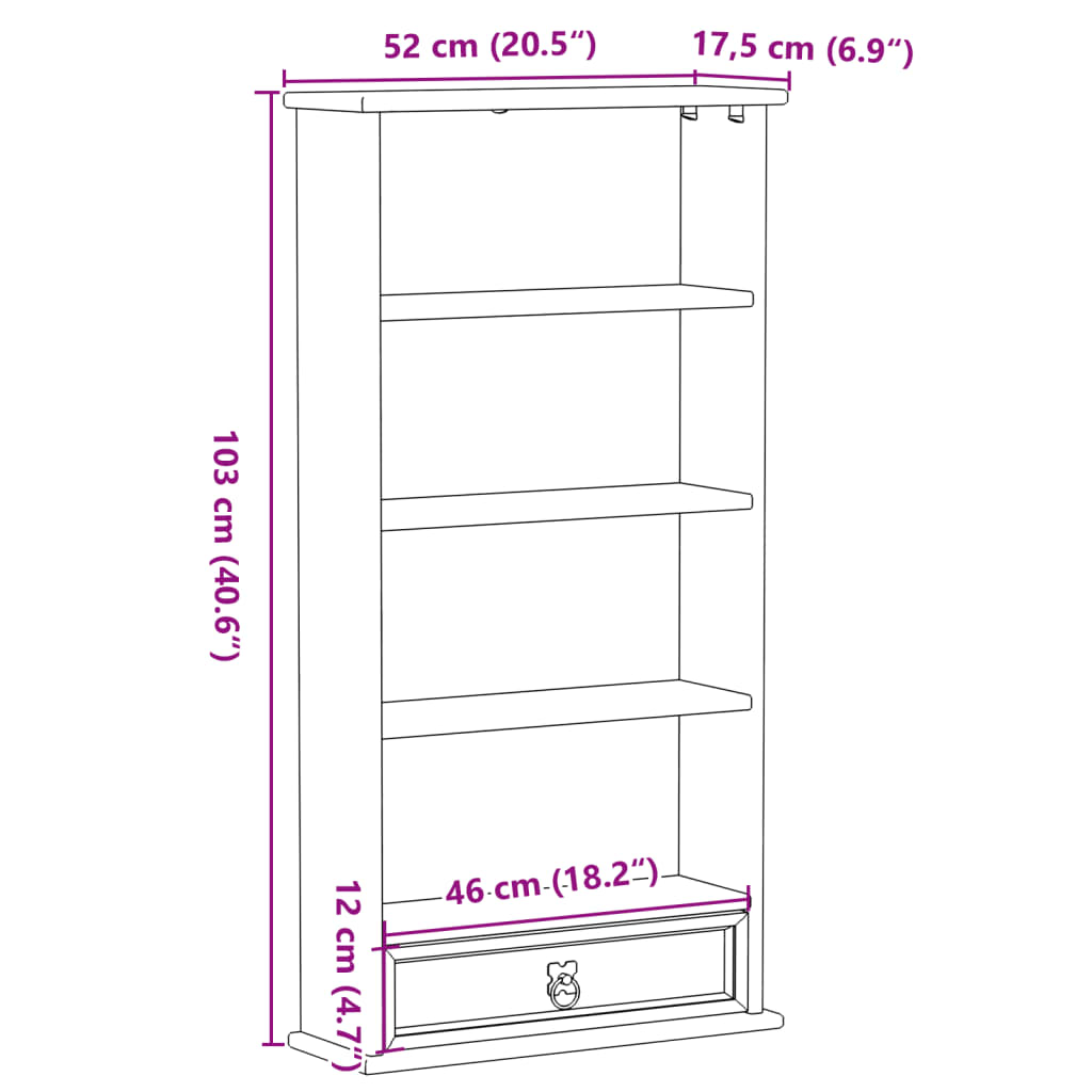 Mobile Porta CD Corona 52x17,5x103 cm in Legno Massello di Pino | homemem39