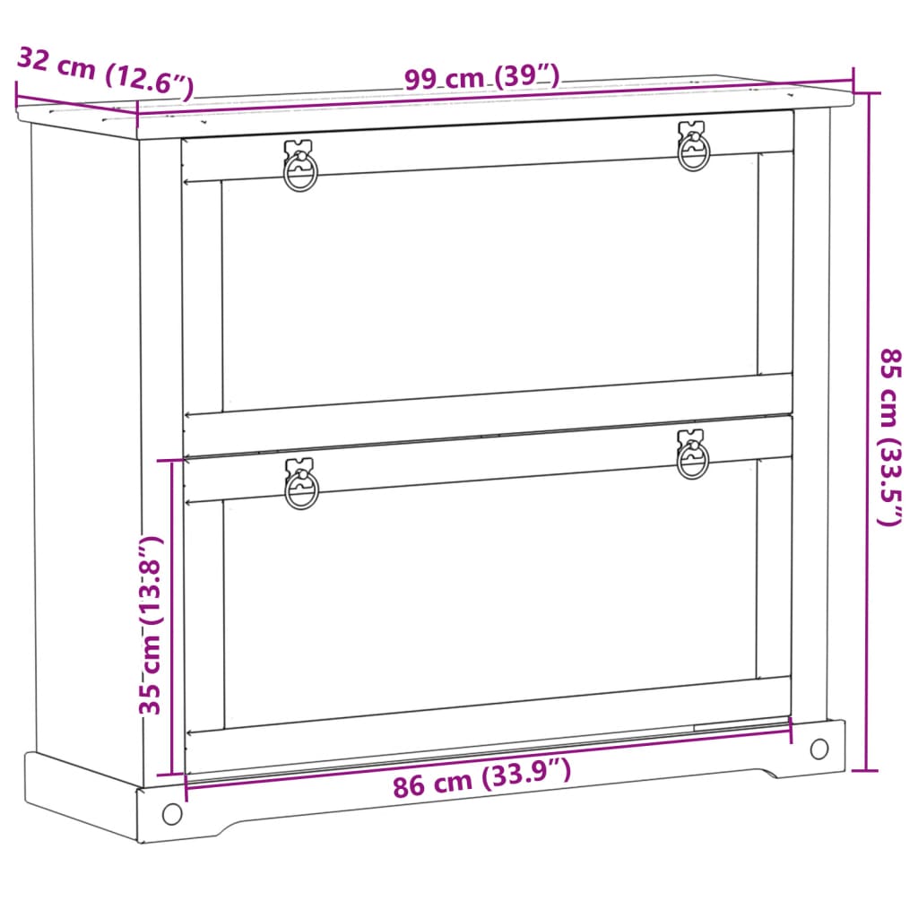 Scarpiera Corona 99x32x85 cm in Legno Massello di Pino