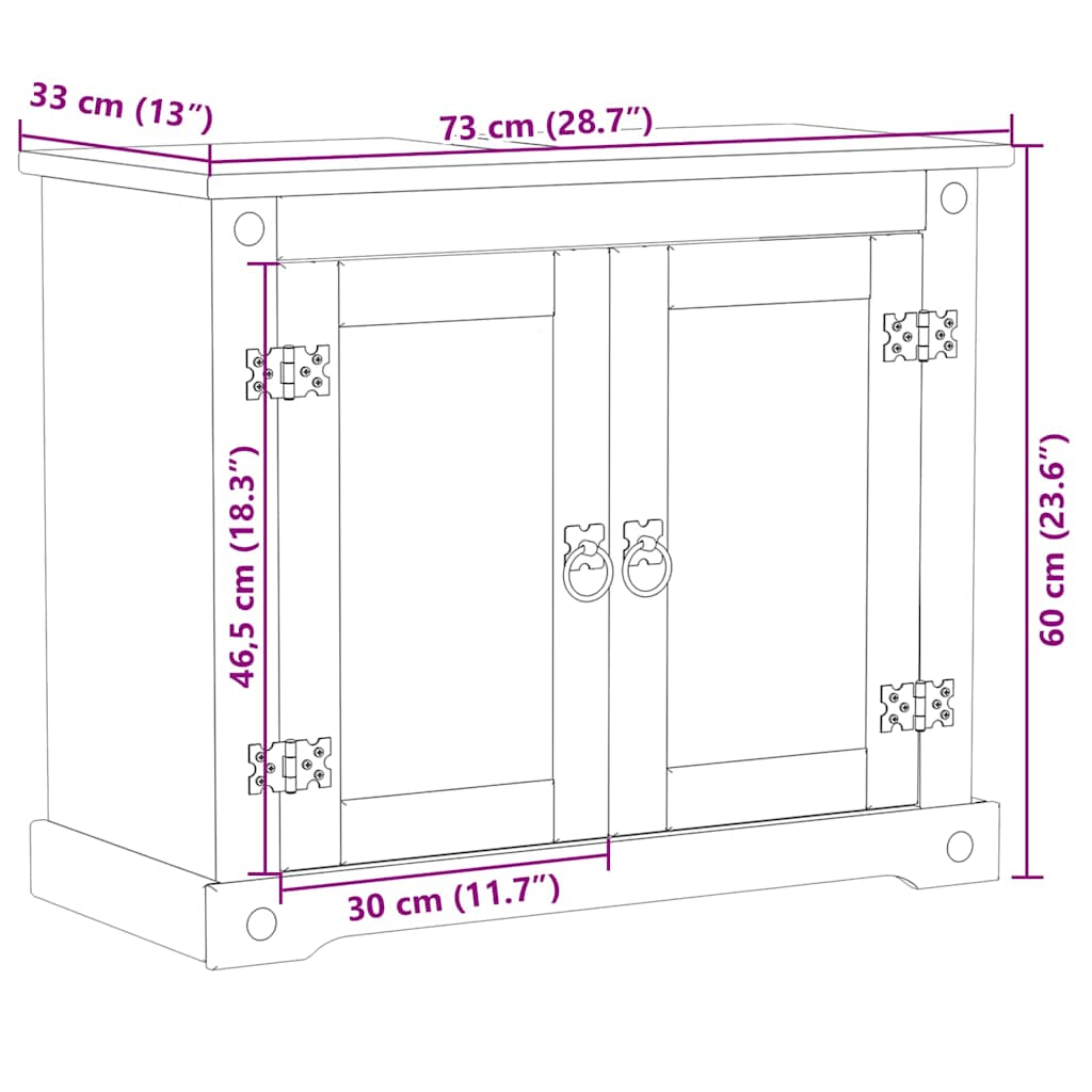 Mobile Lavabo da Bagno Corona 73x33x60cm Legno Massello di Pino | homemem39