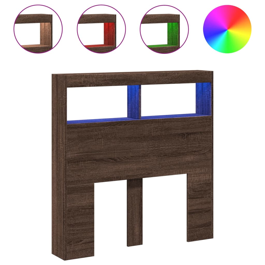 Testiera con Contenitore a LED Rovere Marrone 100x17x102 cm - homemem39