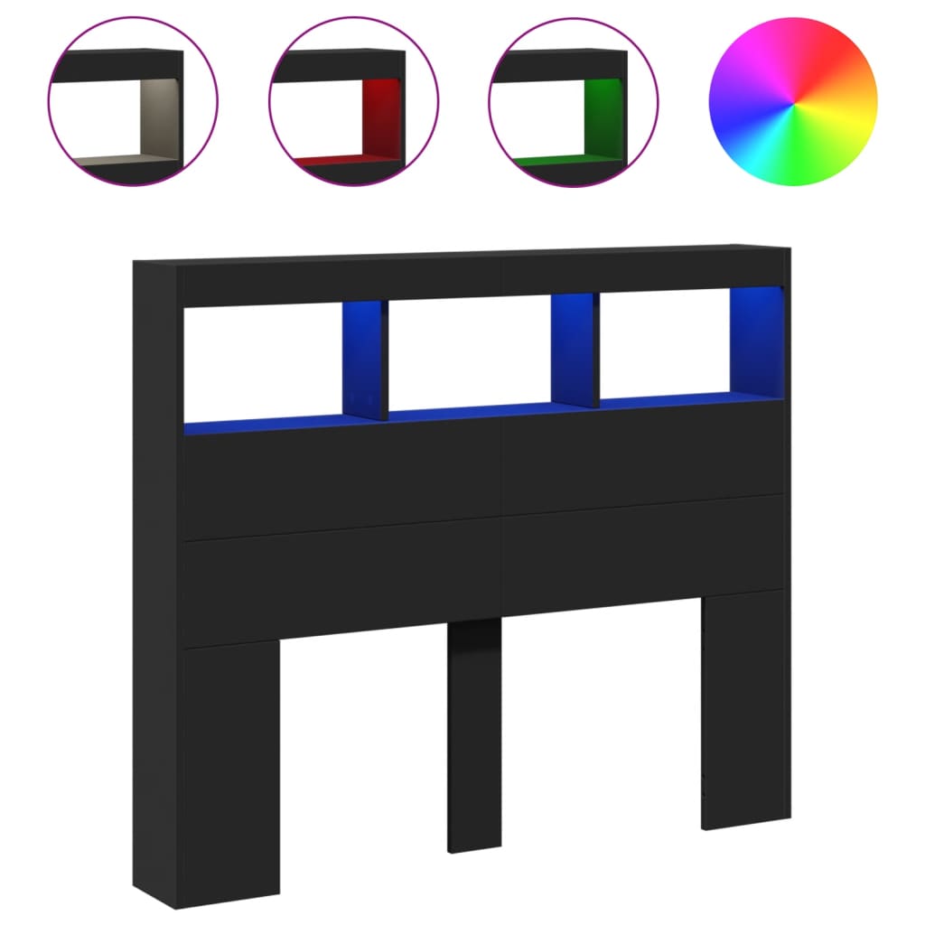 Testiera con Contenitore a LED Nera 120x17x102 cm - homemem39