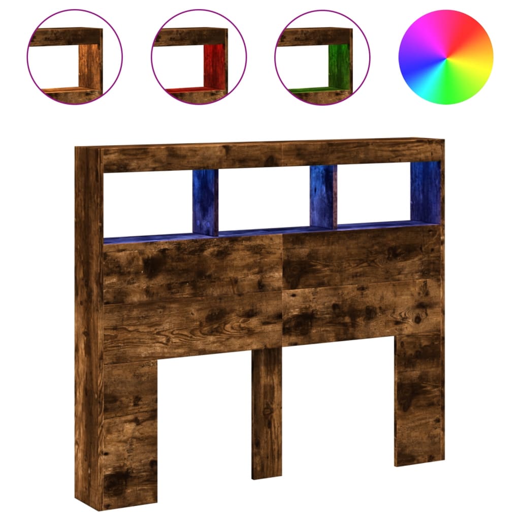 Testiera con Contenitore a LED Rovere Fumo 120x17x102 cm - homemem39