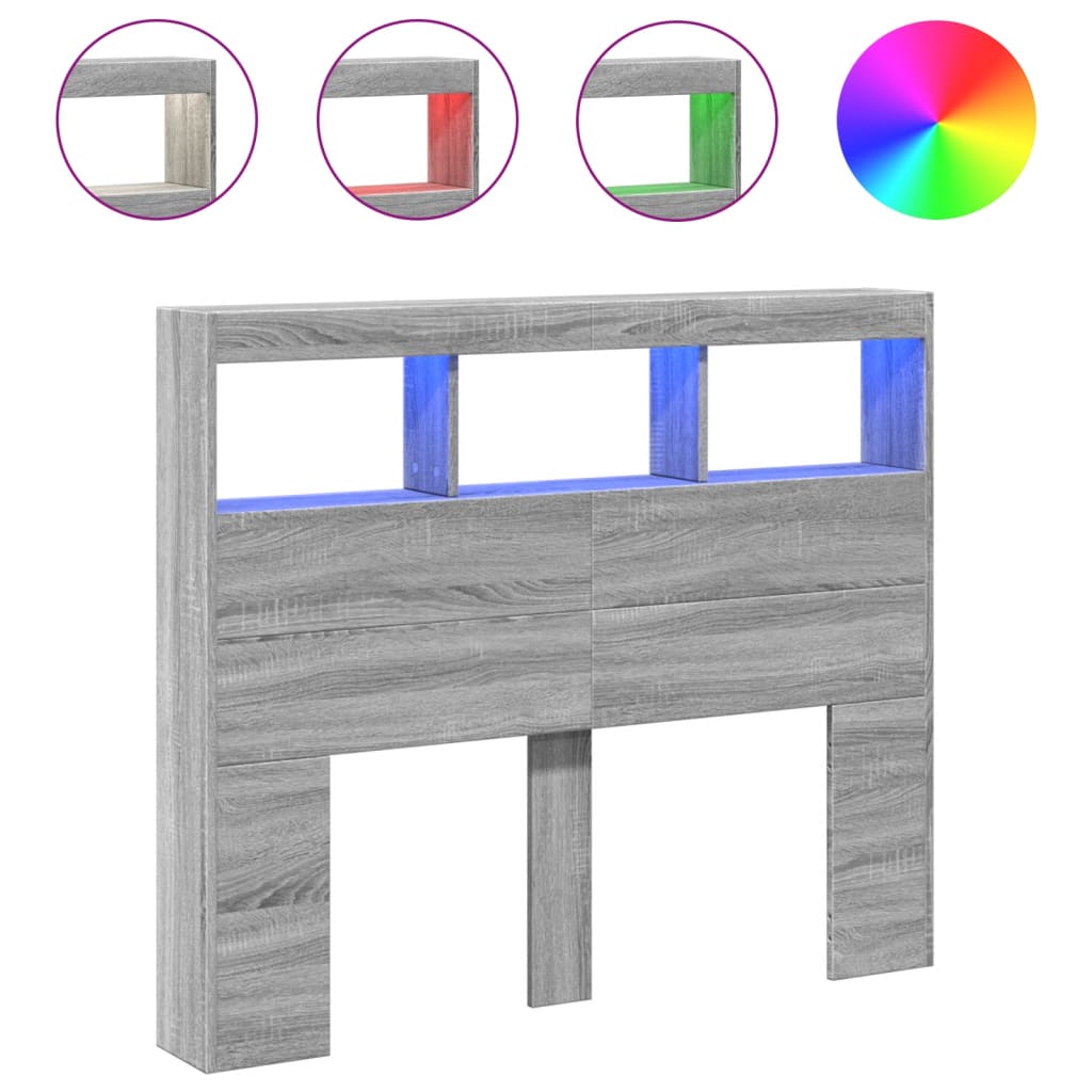 Testiera con Contenitore a LED Grigio Sonoma 120x17x102 cm - homemem39