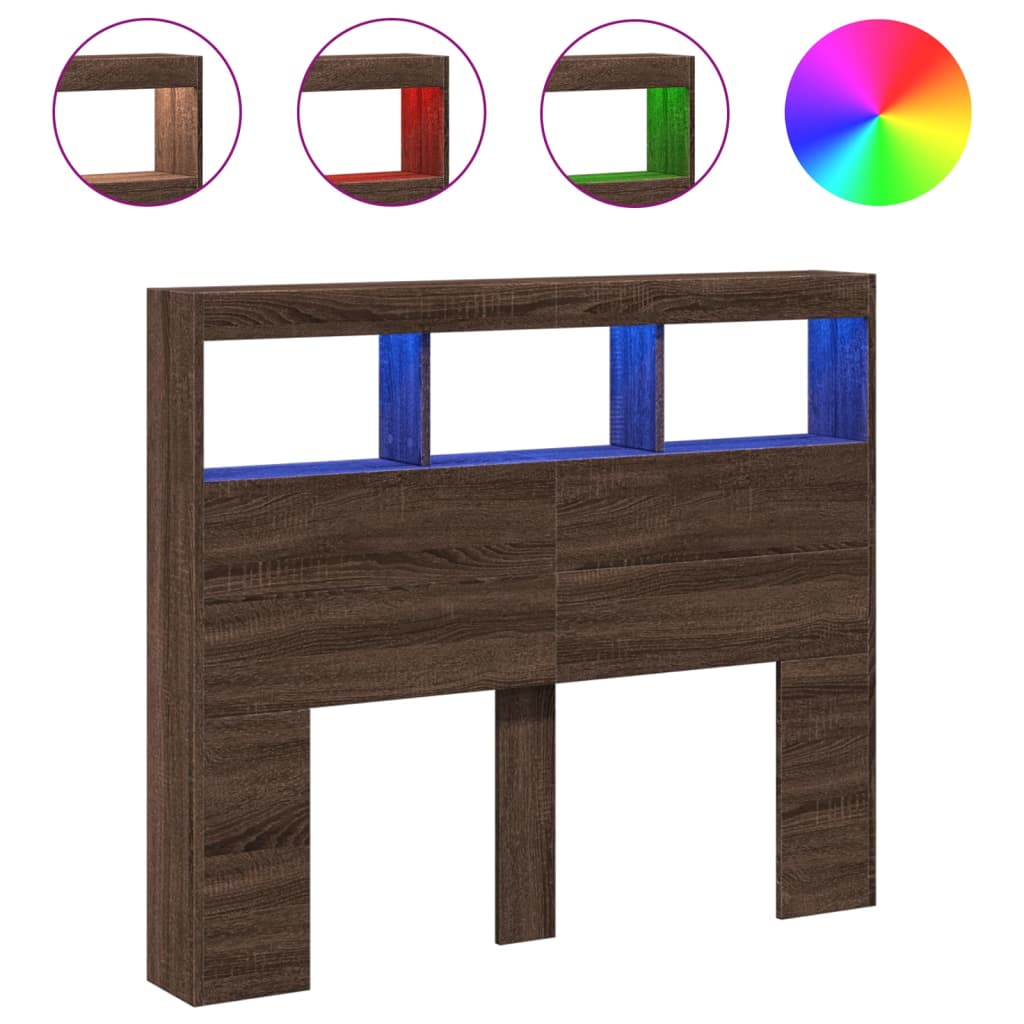 Testiera con Contenitore a LED Rovere Marrone 120x17x102 cm - homemem39