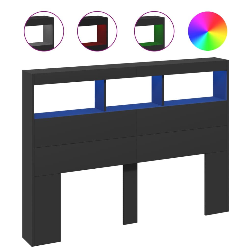 Testiera con Contenitore a LED Nera 140x17x102 cm - homemem39