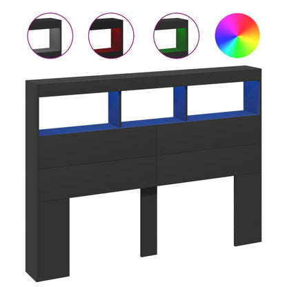 Testiera con Contenitore a LED Nera 140x17x102 cm - homemem39