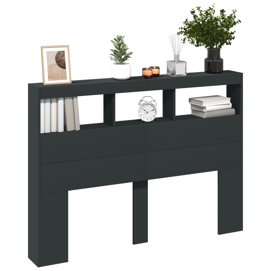 Testiera con Contenitore a LED Nera 140x17x102 cm - homemem39