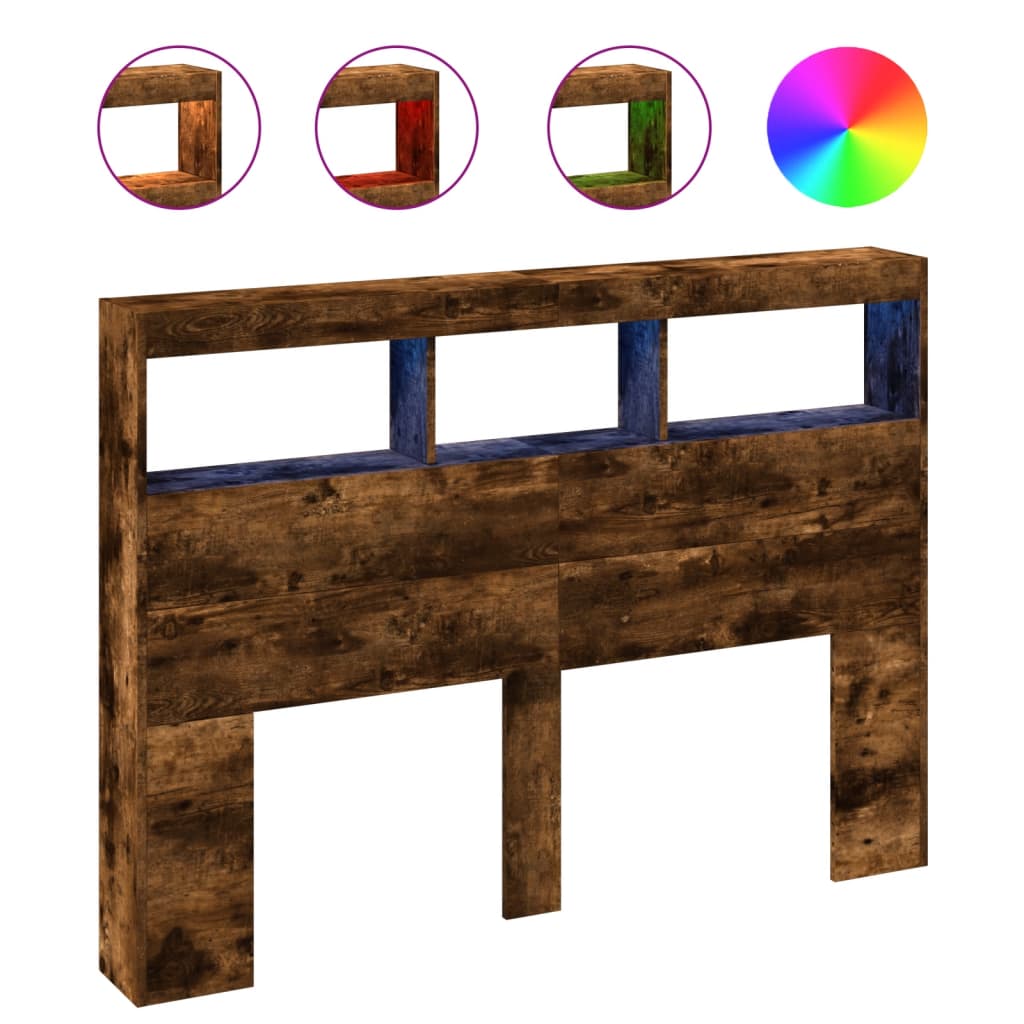 Testiera con Contenitore a LED Rovere Fumo 140x17x102 cm - homemem39