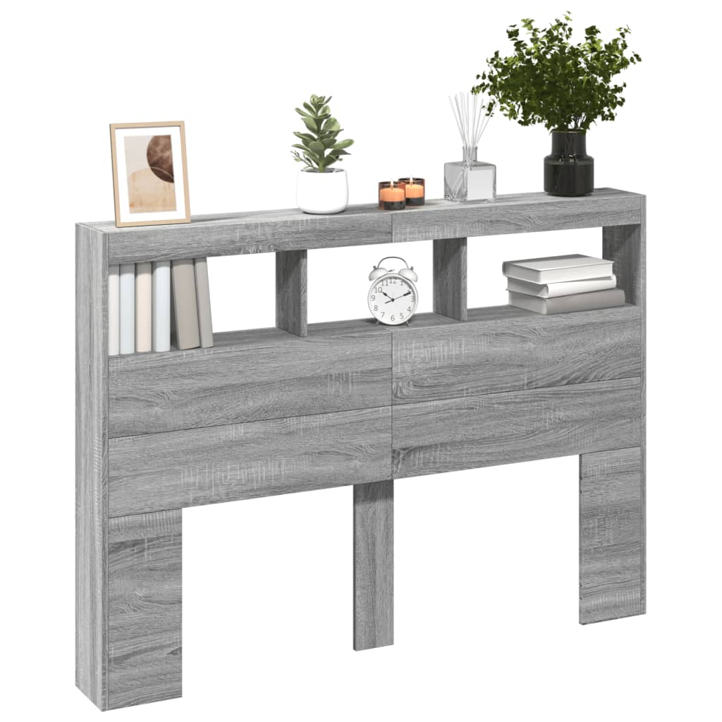 Testiera con Contenitore a LED Grigio Sonoma 140x17x102 cm - homemem39