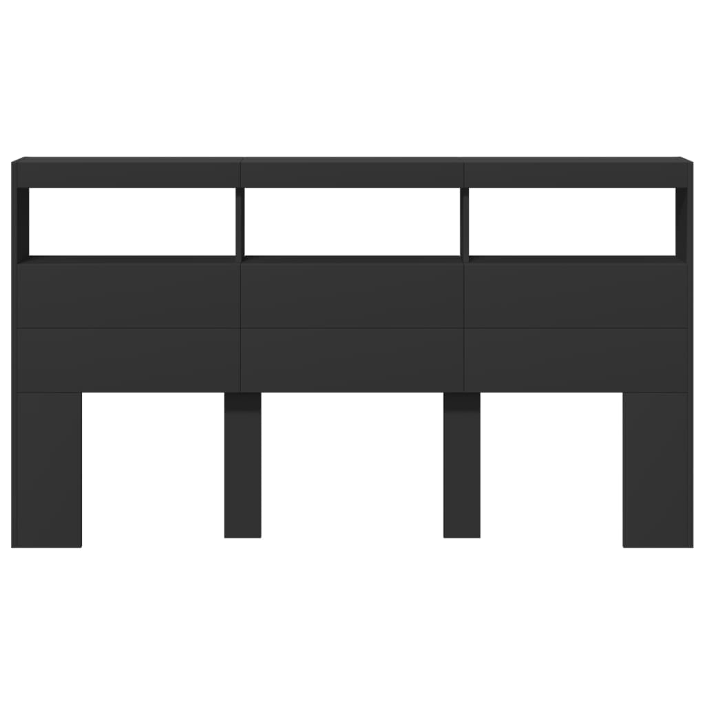 Testiera con Contenitore a LED Nera 180x17x102 cm - homemem39