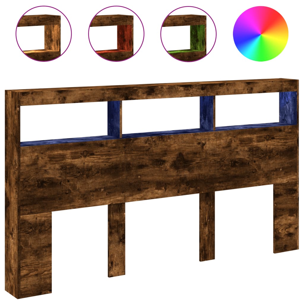 Testiera con Contenitore a LED Rovere Fumo 180x17x102 cm - homemem39