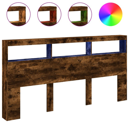 Testiera con Contenitore a LED Rovere Fumo 200x17x102 cm - homemem39