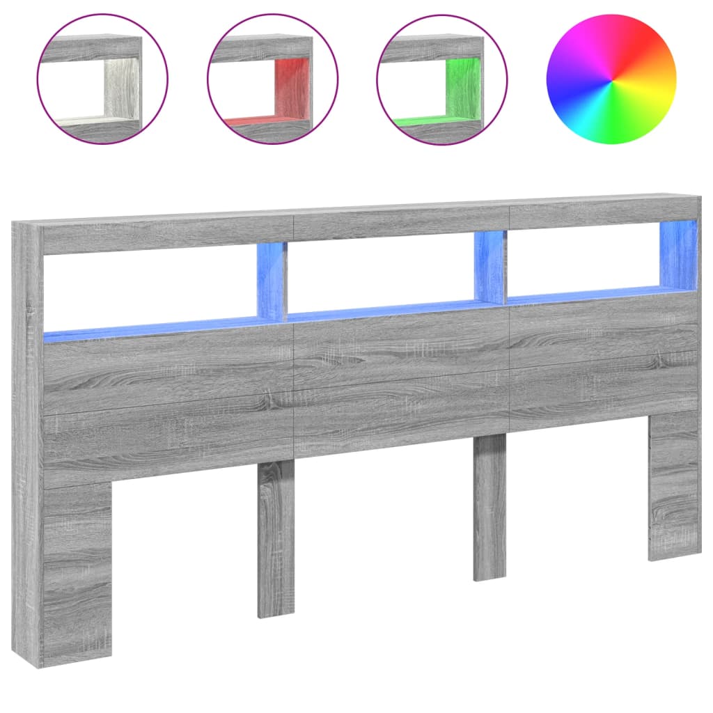 Testiera con Contenitore a LED Grigio Sonoma 200x17x102 cm - homemem39