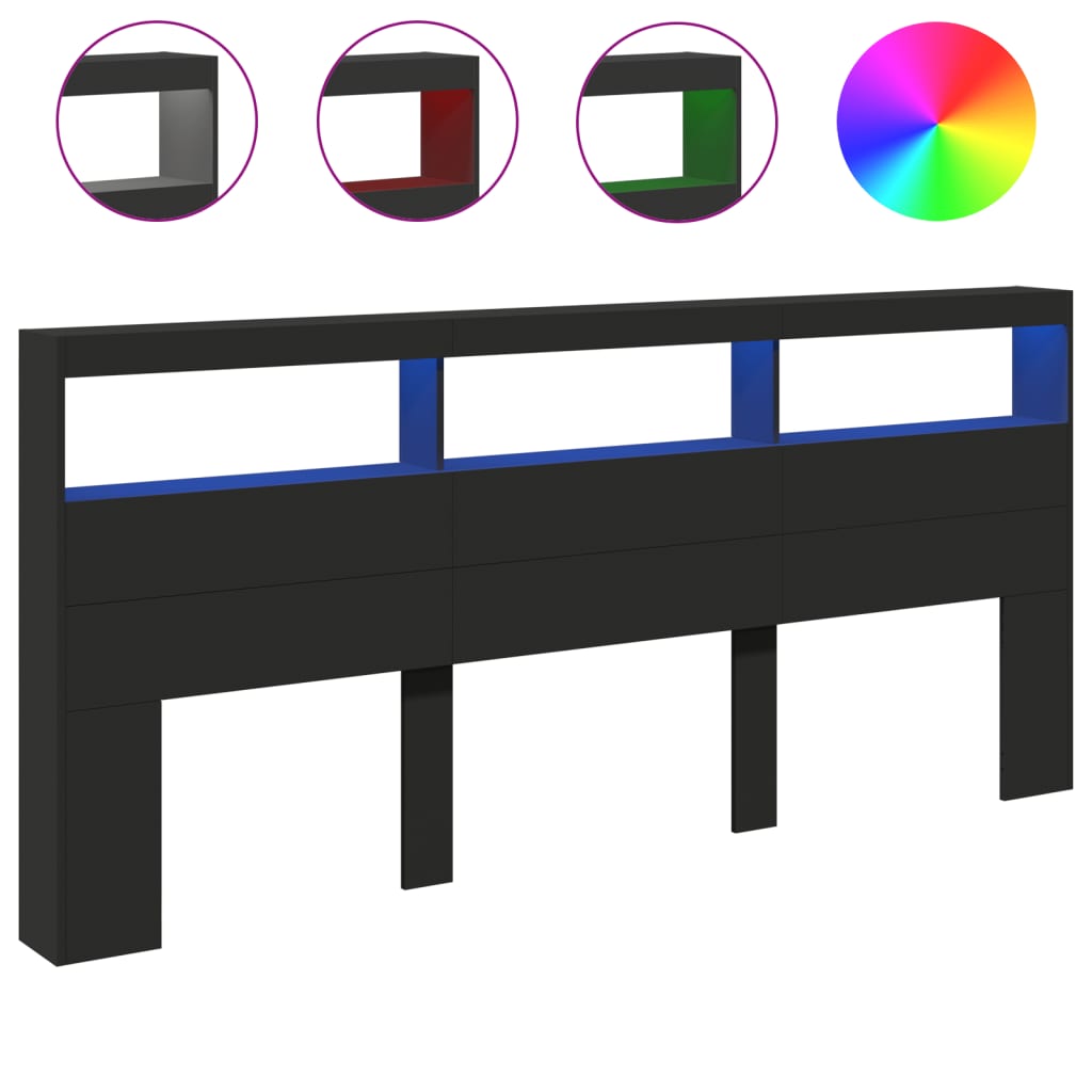 Testiera con Contenitore a LED Nera 220x17x102 cm - homemem39