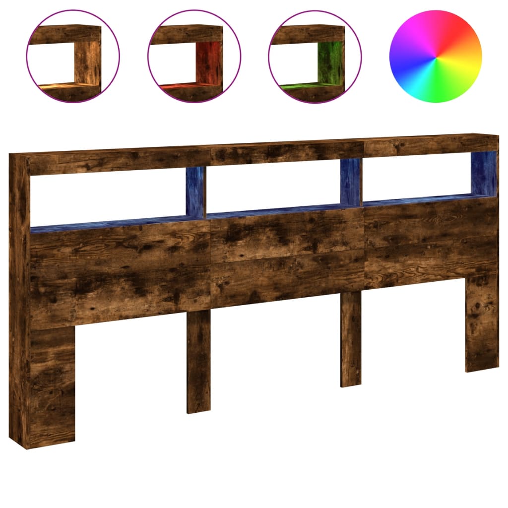 Testiera con Contenitore a LED Rovere Fumo 220x17x102 cm - homemem39