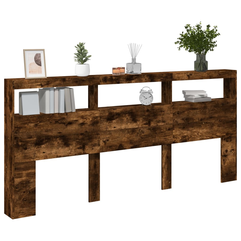 Testiera con Contenitore a LED Rovere Fumo 220x17x102 cm - homemem39