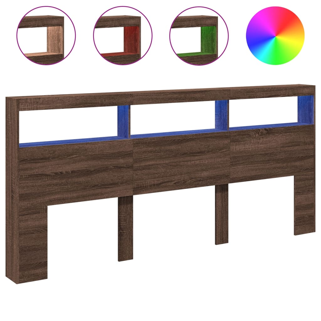 Testiera con Contenitore a LED Rovere Marrone 220x17x102 cm - homemem39