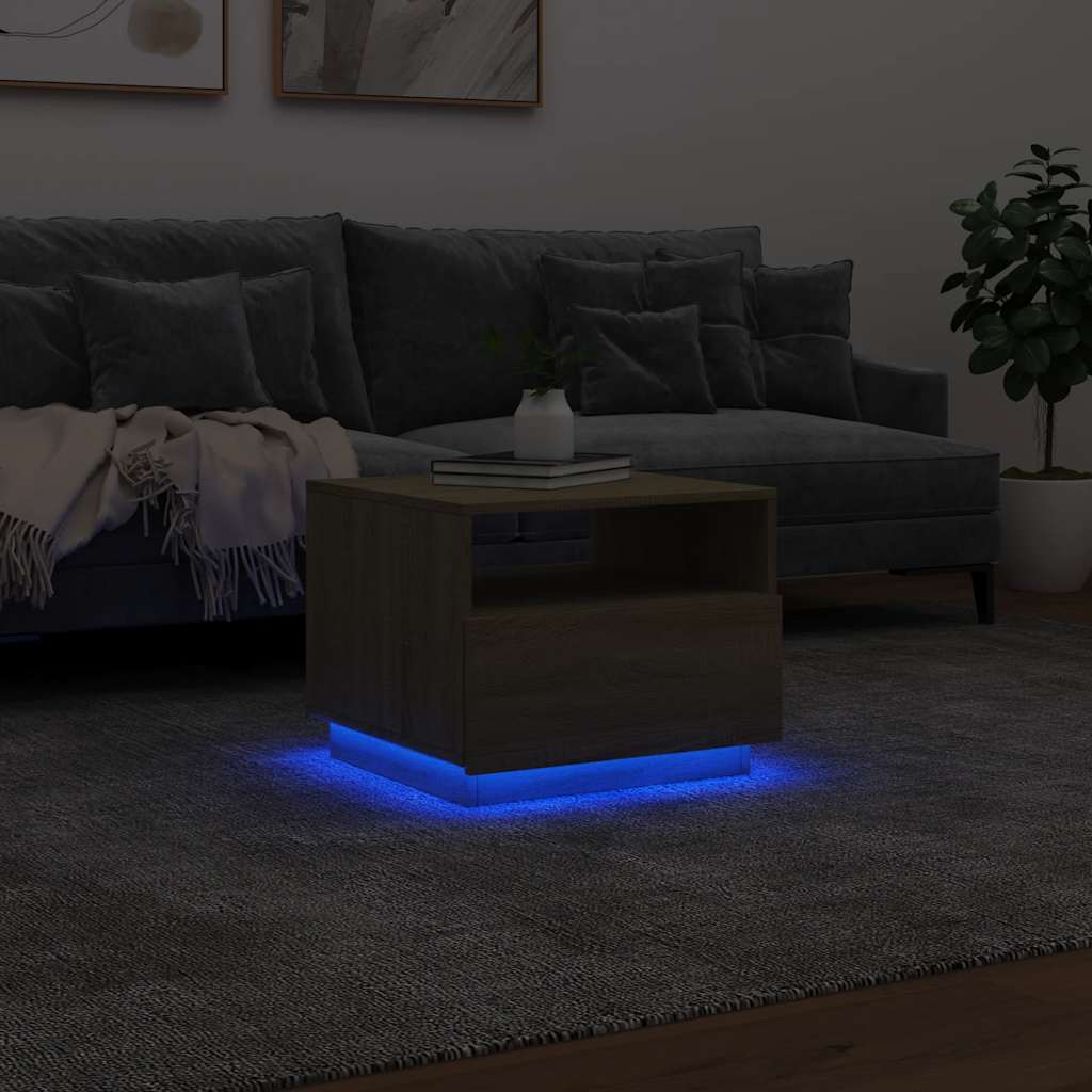Tavolino da Soggiorno con Luci LED Rovere Sonoma 50x49x40 cm | homemem39