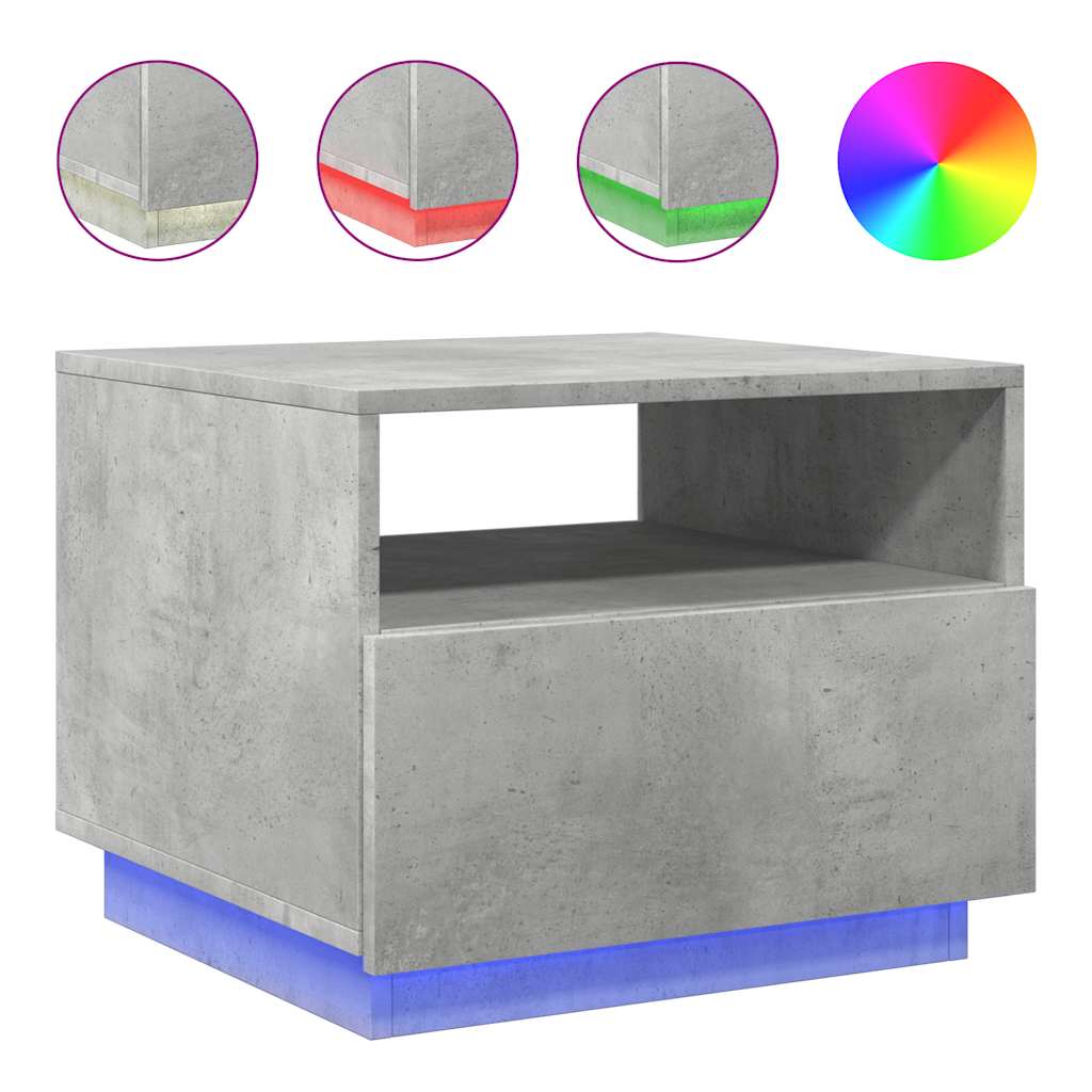 Tavolino da Soggiorno con Luci LED Grigio Cemento 50x49x40 cm | homemem39