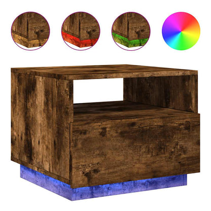 Tavolino da Soggiorno con Luci LED Rovere Fumo 50x49x40 cm | homemem39