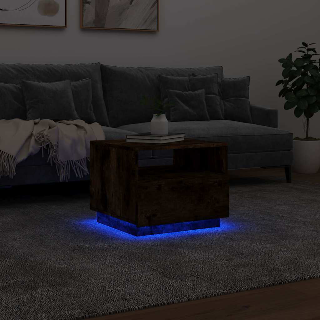 Tavolino da Soggiorno con Luci LED Rovere Fumo 50x49x40 cm | homemem39