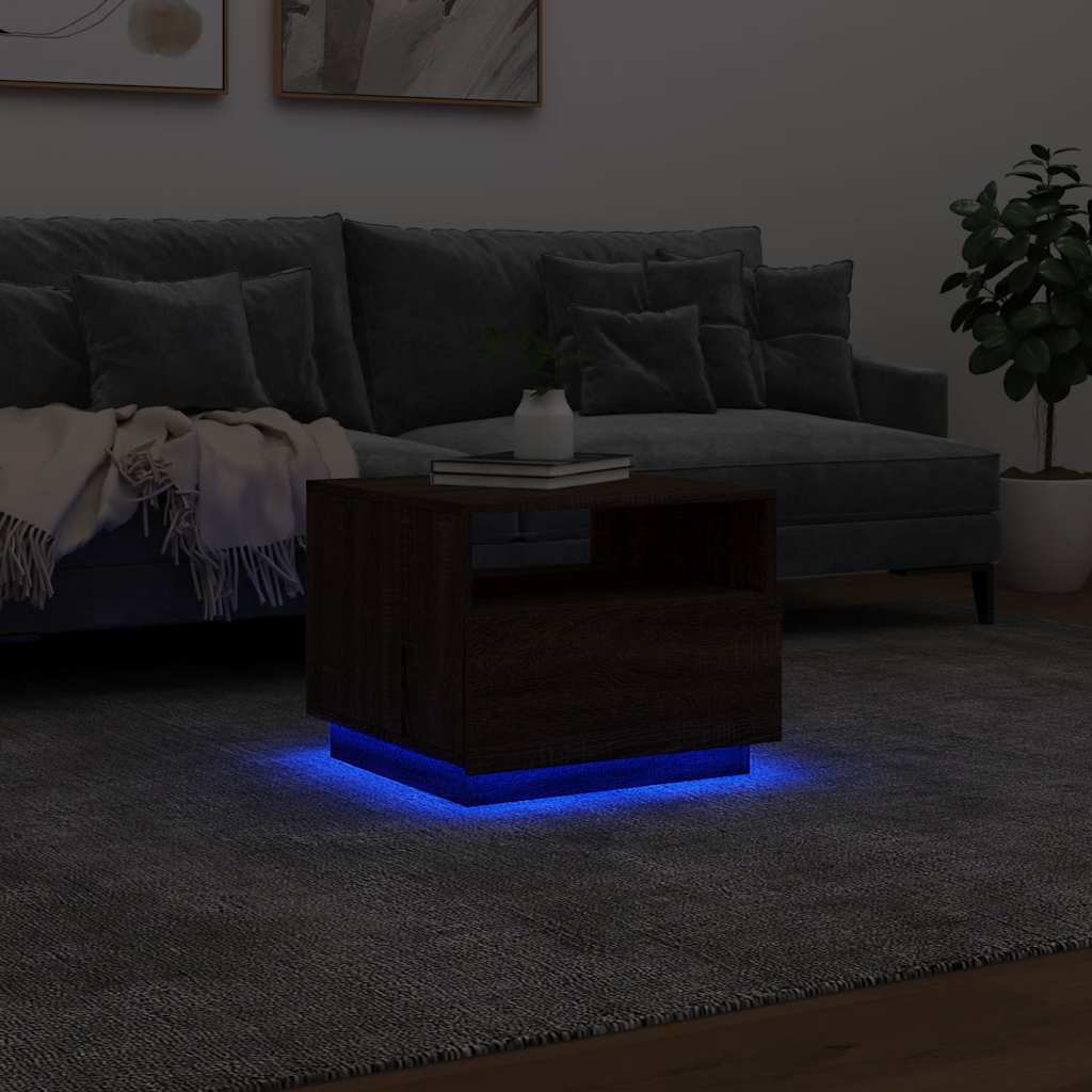 Tavolino da Soggiorno con Luci LED Rovere Marrone 50x49x40 cm | homemem39