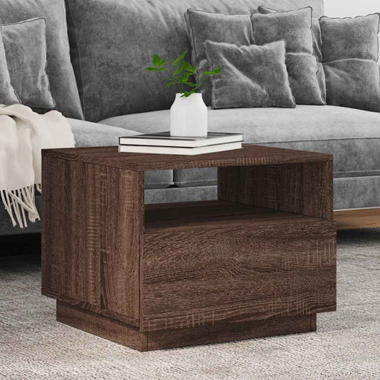 Tavolino da Soggiorno con Luci LED Rovere Marrone 50x49x40 cm | homemem39