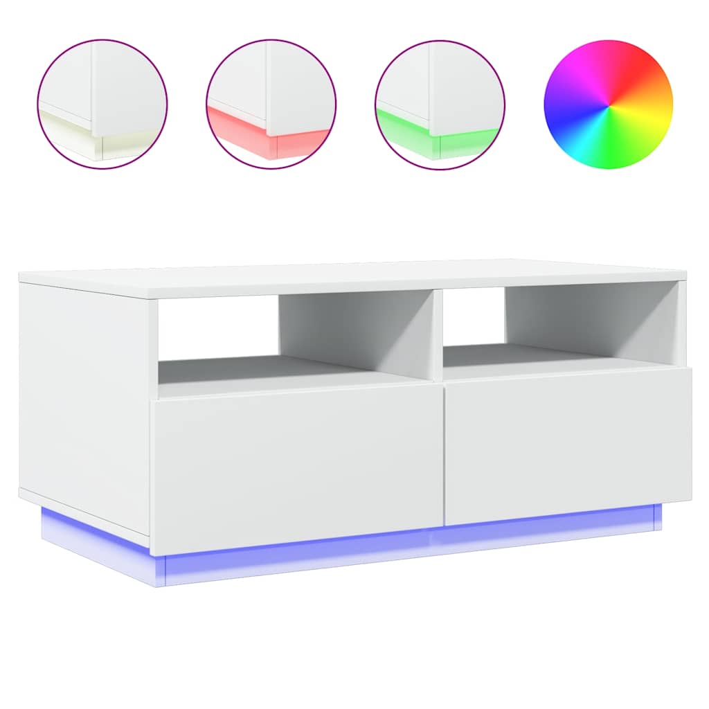 Tavolino da Soggiorno con Luci LED Bianco 90x49x40 cm | homemem39