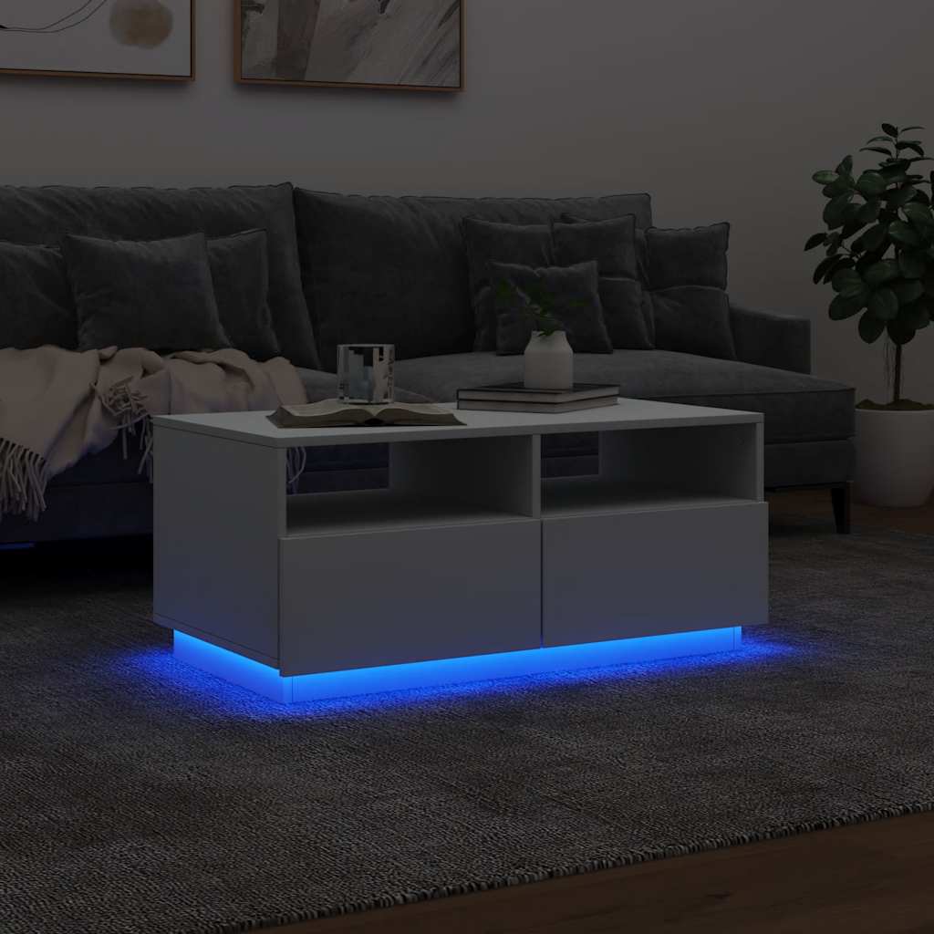 Tavolino da Soggiorno con Luci LED Bianco 90x49x40 cm | homemem39