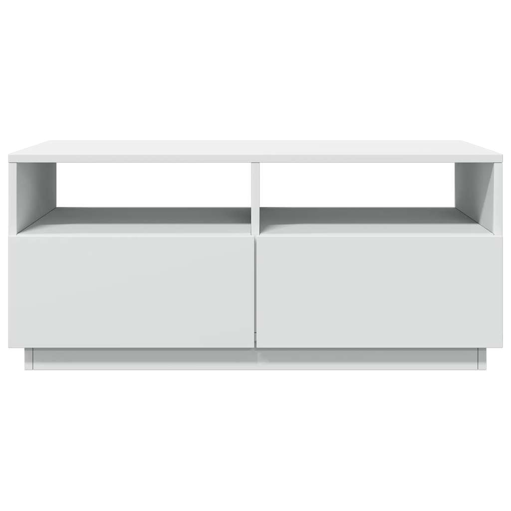 Tavolino da Soggiorno con Luci LED Bianco 90x49x40 cm