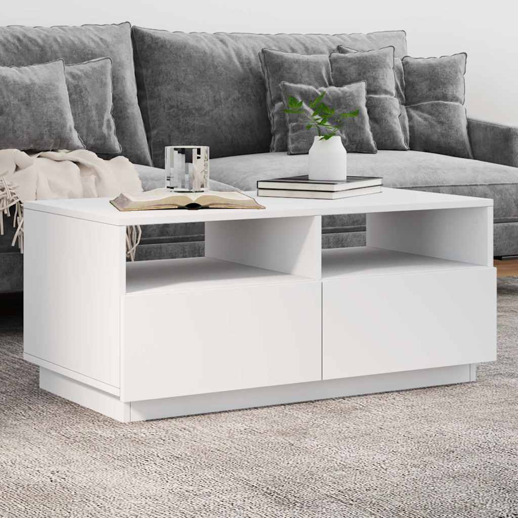 Tavolino da Soggiorno con Luci LED Bianco 90x49x40 cm | homemem39