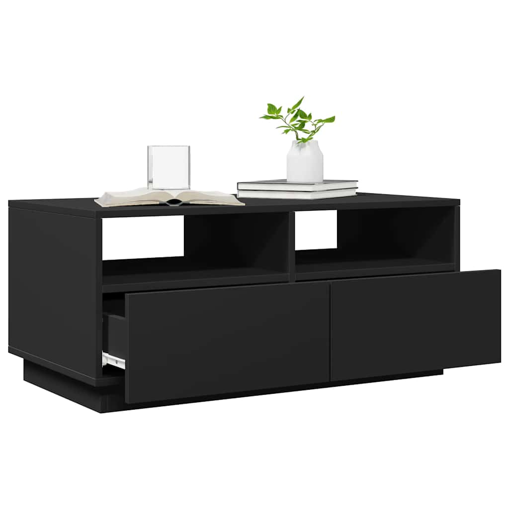 Tavolino da Soggiorno con Luci LED Nero 90x49x40 cm | homemem39