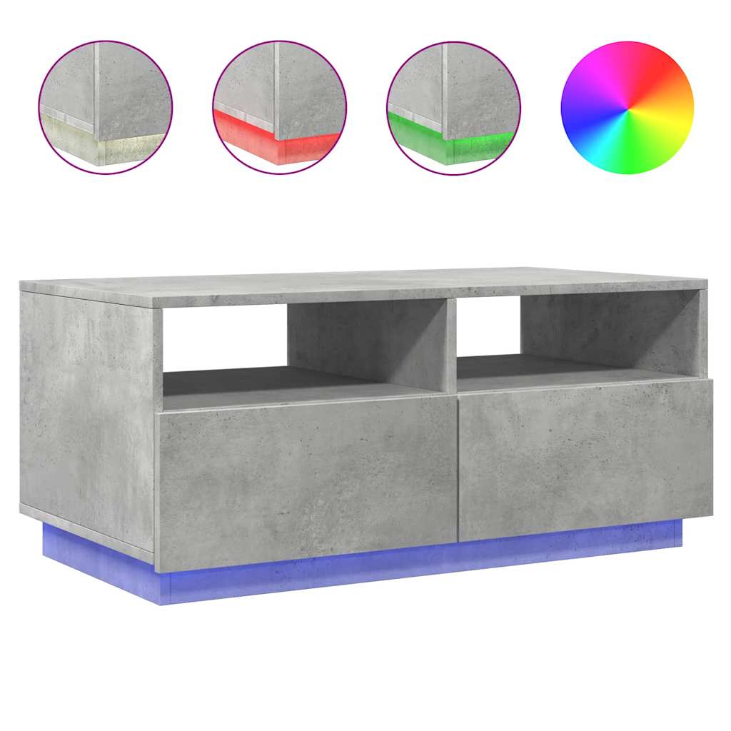 Tavolino da Soggiorno con Luci LED Grigio Cemento 90x49x40 cm | homemem39