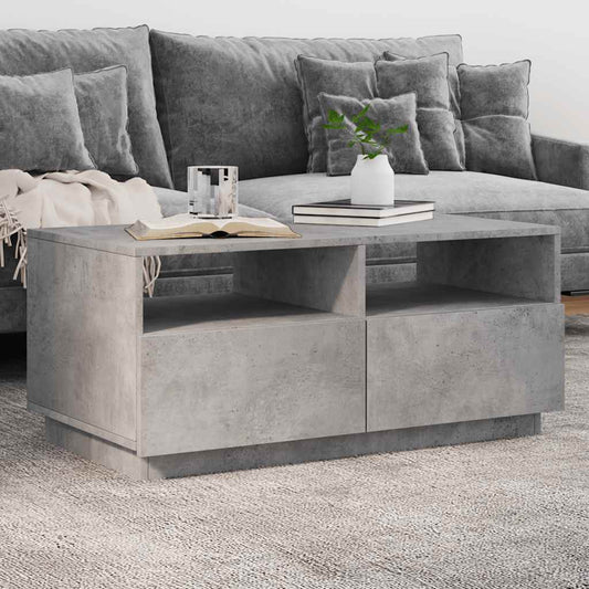 Tavolino da Soggiorno con Luci LED Grigio Cemento 90x49x40 cm | homemem39